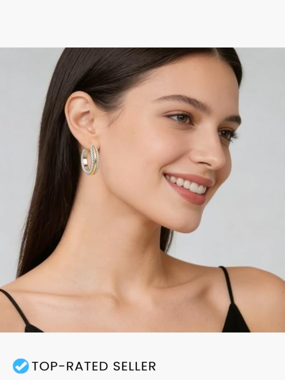 Two Tone Silver Gold Hoop Earrings Hypoallergenic Rope Twist Statement Jewelry - Picture 4 of 7